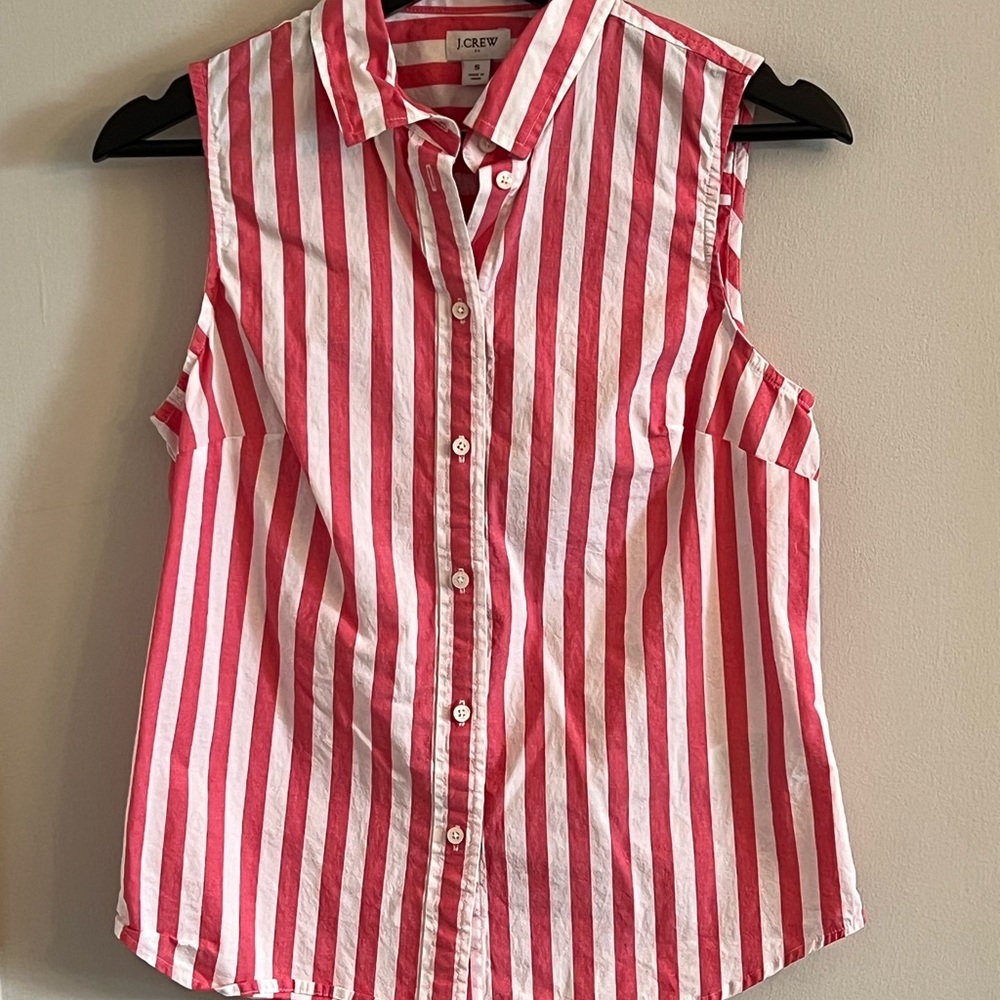 J. Crew Pink and White Striped Sleeveless Blouse